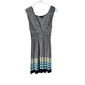 Max Edition Womens Navy White Striped Smocked Empire Waist V-Neck Knit Dress M